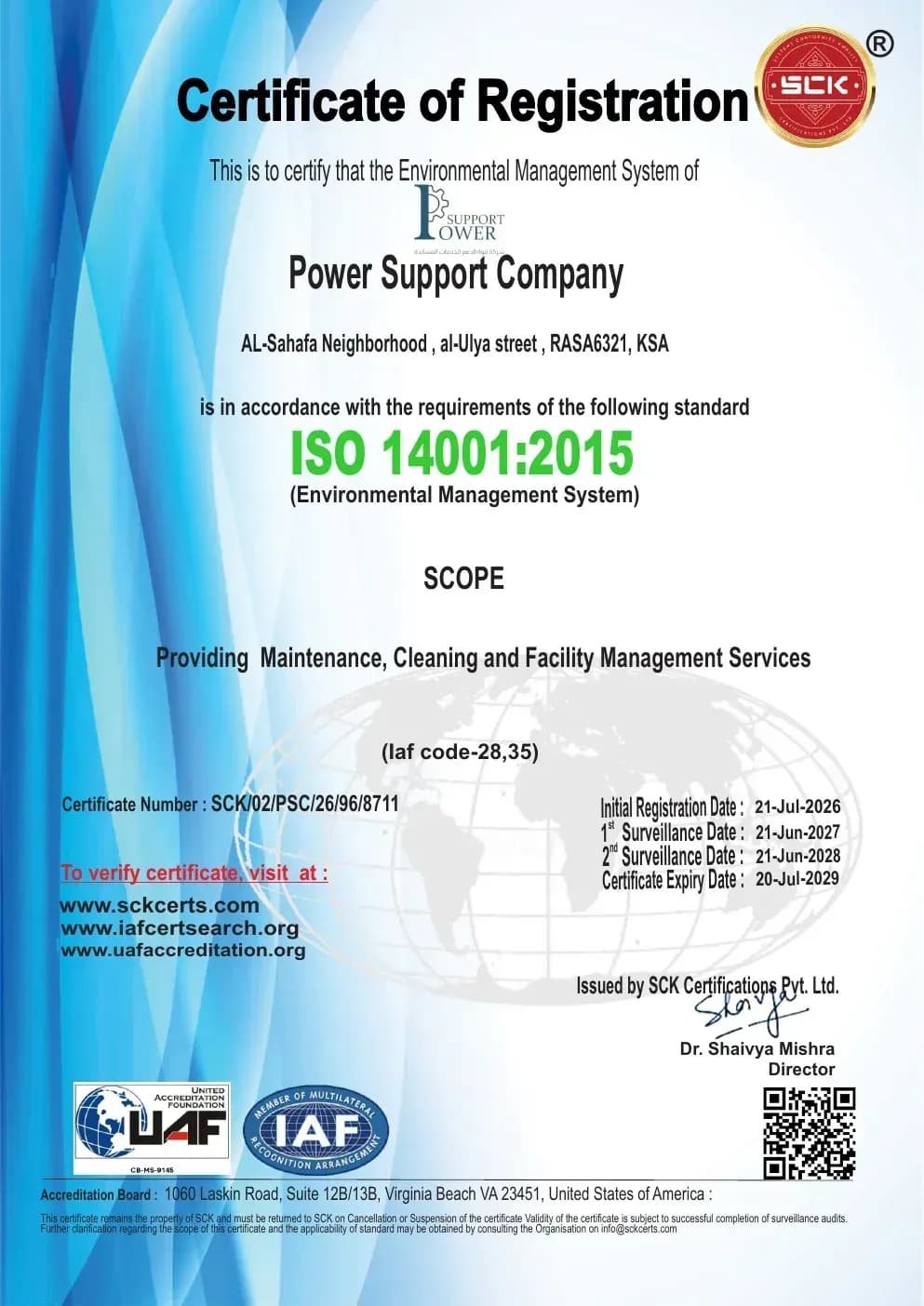 ISO 14001:2015 certificate