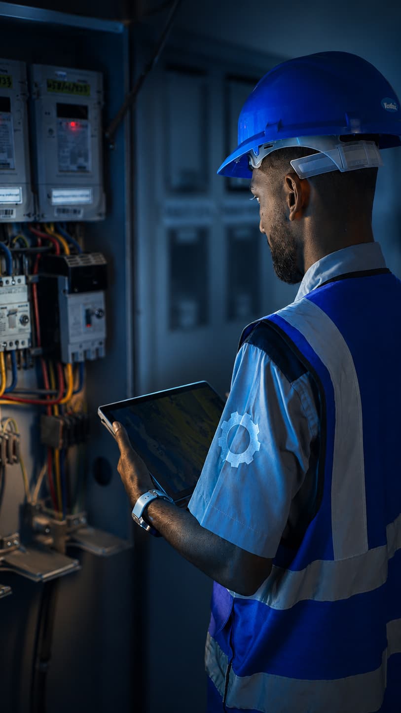Electrician wiring a panel
